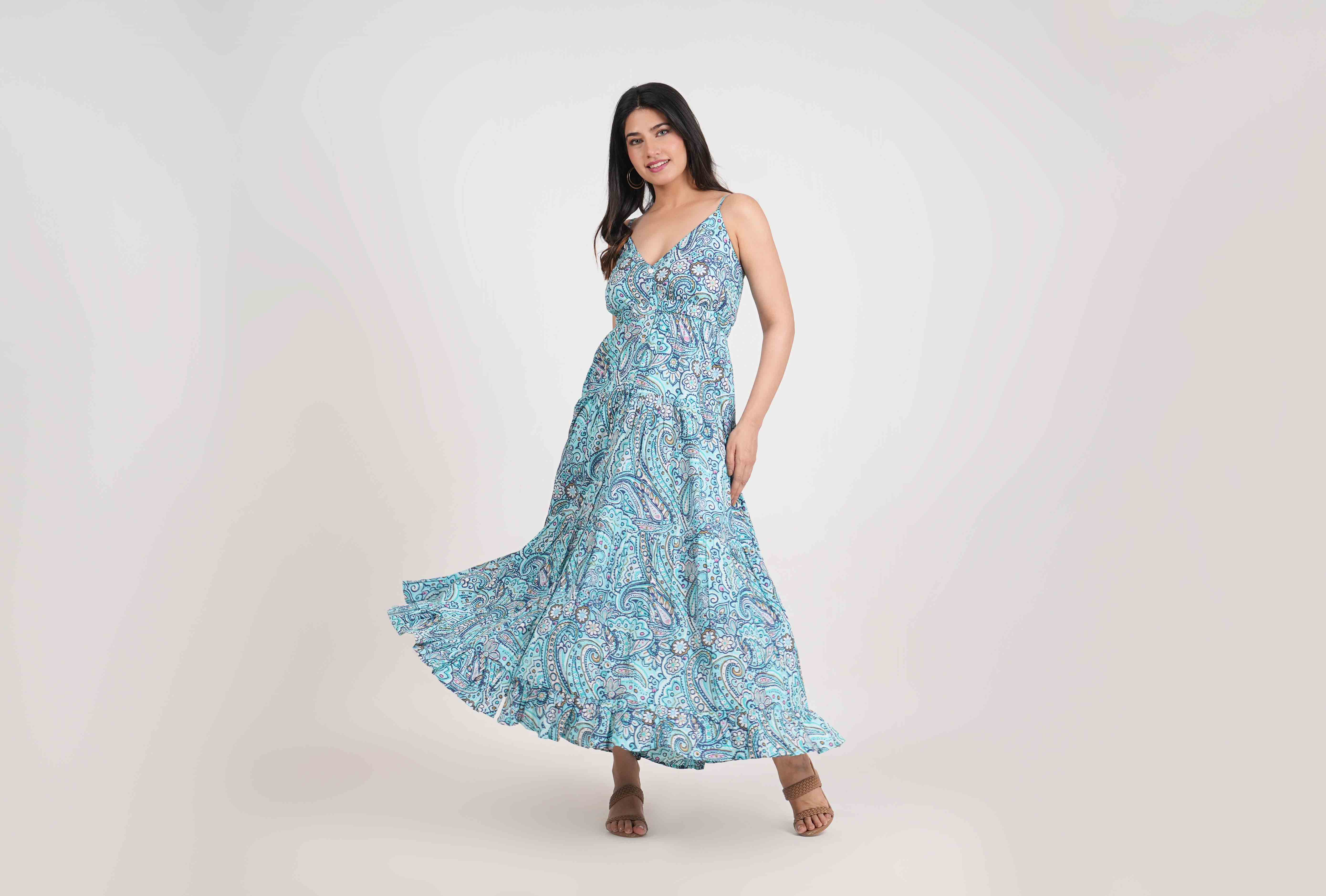PAISLEY BREEZE FRONT BUTTON LONG DRESS