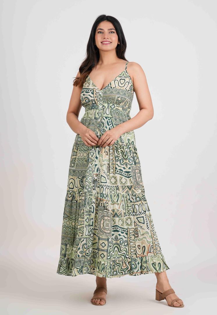 VERDE ESSENCE FRONT BUTTON LONG DRESS