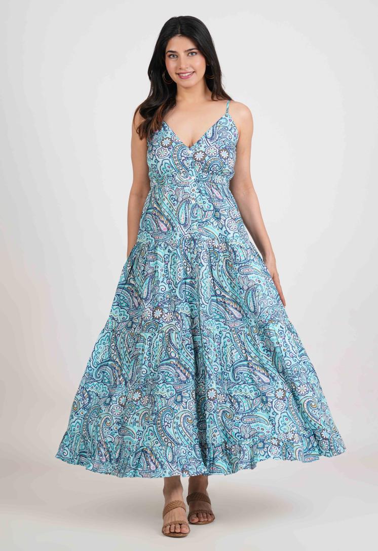PAISLEY BREEZE FRONT BUTTON LONG DRESS