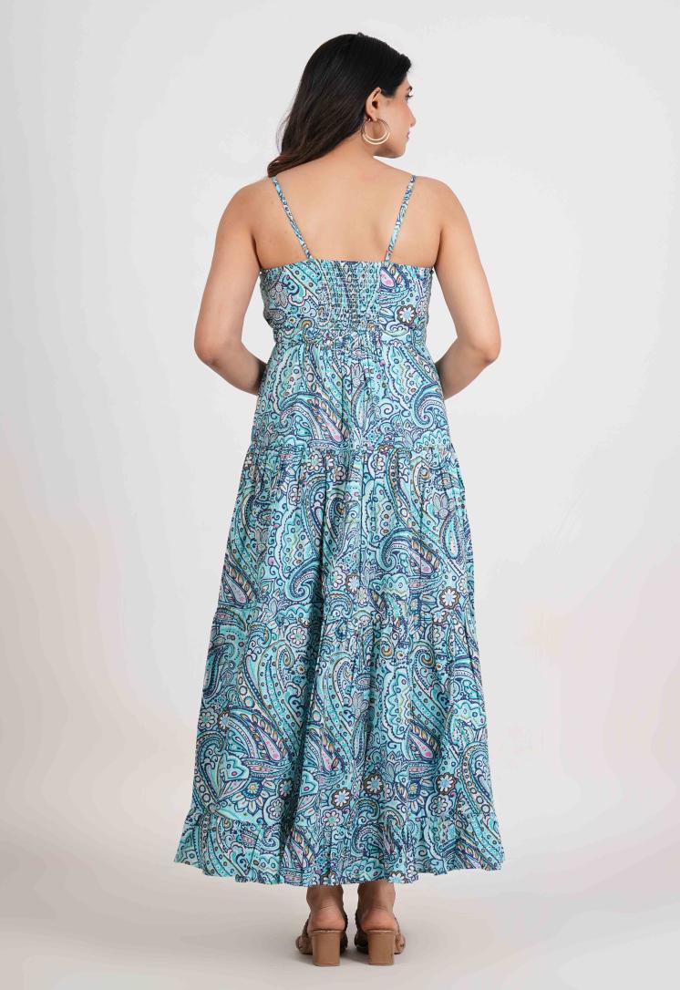 PAISLEY BREEZE FRONT BUTTON LONG DRESS