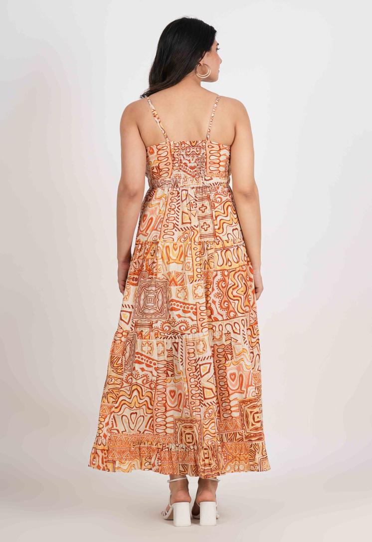 TANGERINE ESSENCE FRONT BUTTON LONG DRESS