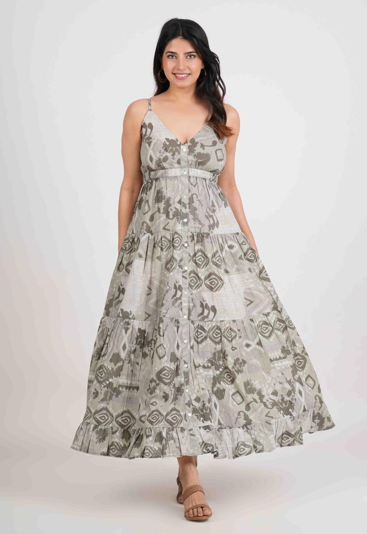 SAGE WHISPER FRONT BUTTON LONG DRESS