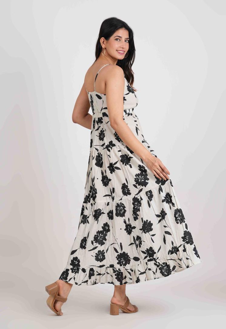 SHADOW BLOOM FRONT BUTTON LONG DRESS