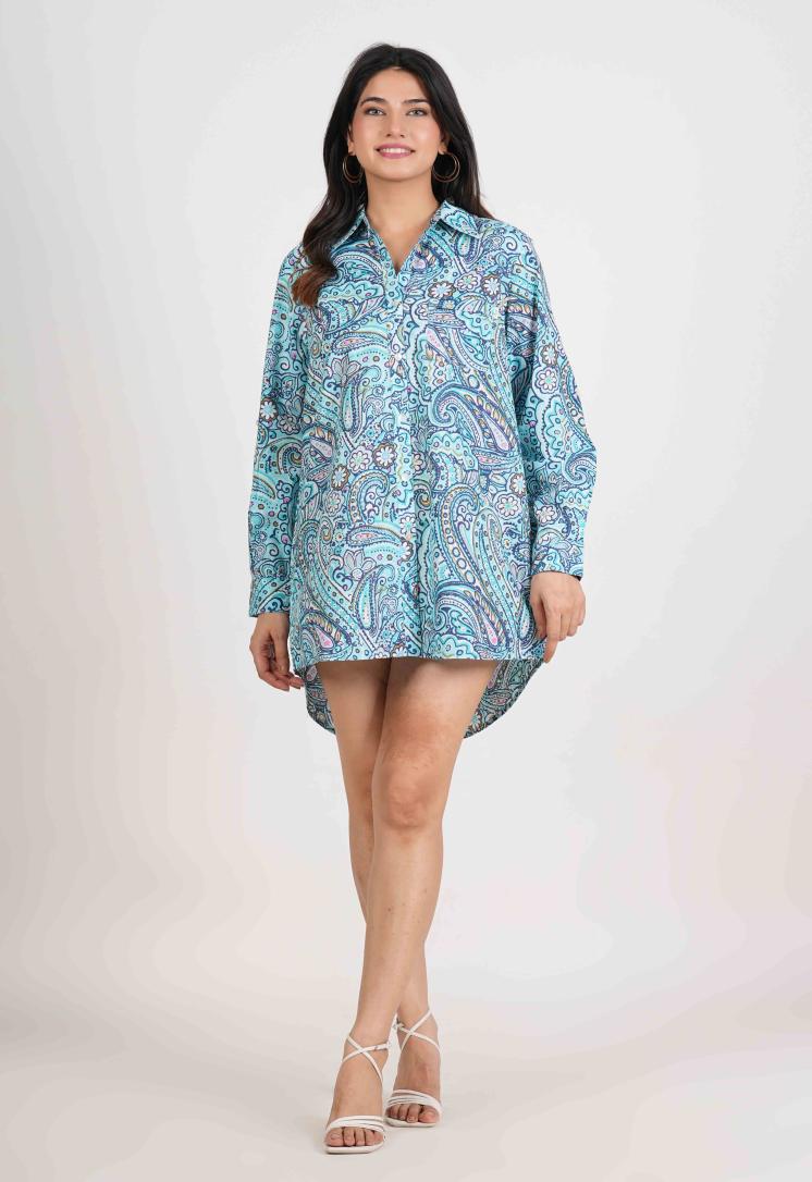 PAISLEY BREEZE HALF OPEN LONG SHIRT DRESS