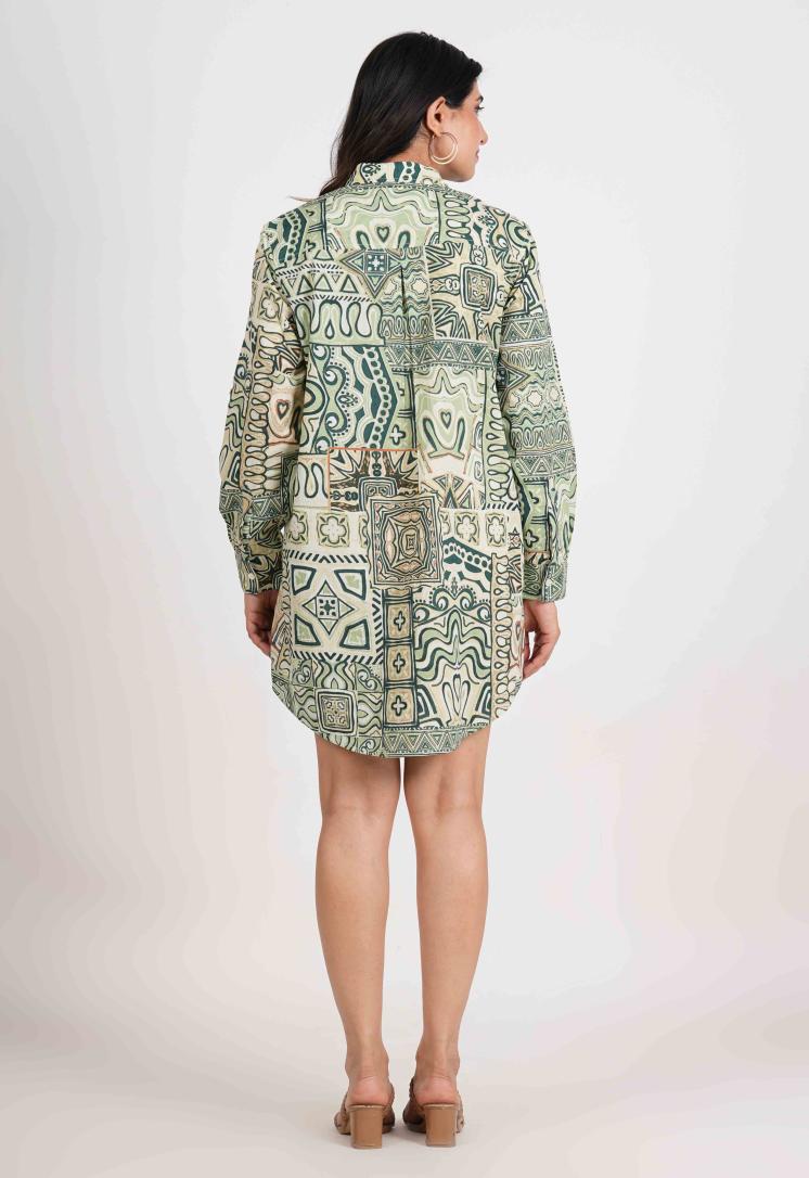 VERDE ESSENCE FULL OPEN LONG SHIRT DRESS