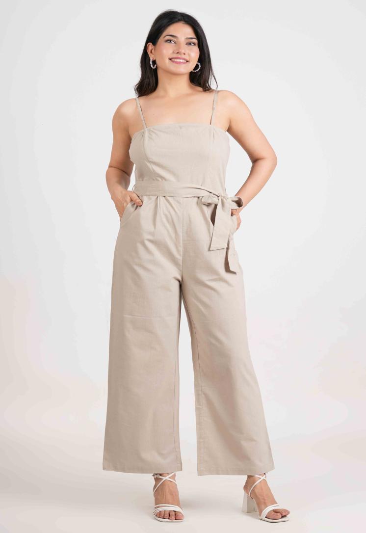 LINEN BLEND ZIPPER JUMPSUIT