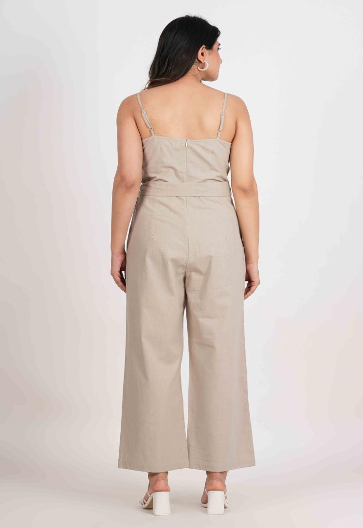 LINEN BLEND ZIPPER JUMPSUIT