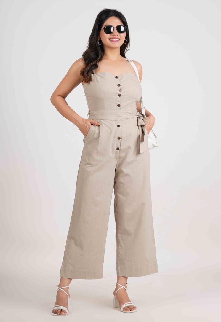 FRONT BUTTON LINEN BLEND JUMPSUIT