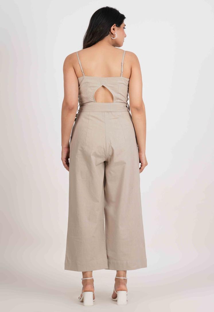 FRONT BUTTON LINEN BLEND JUMPSUIT