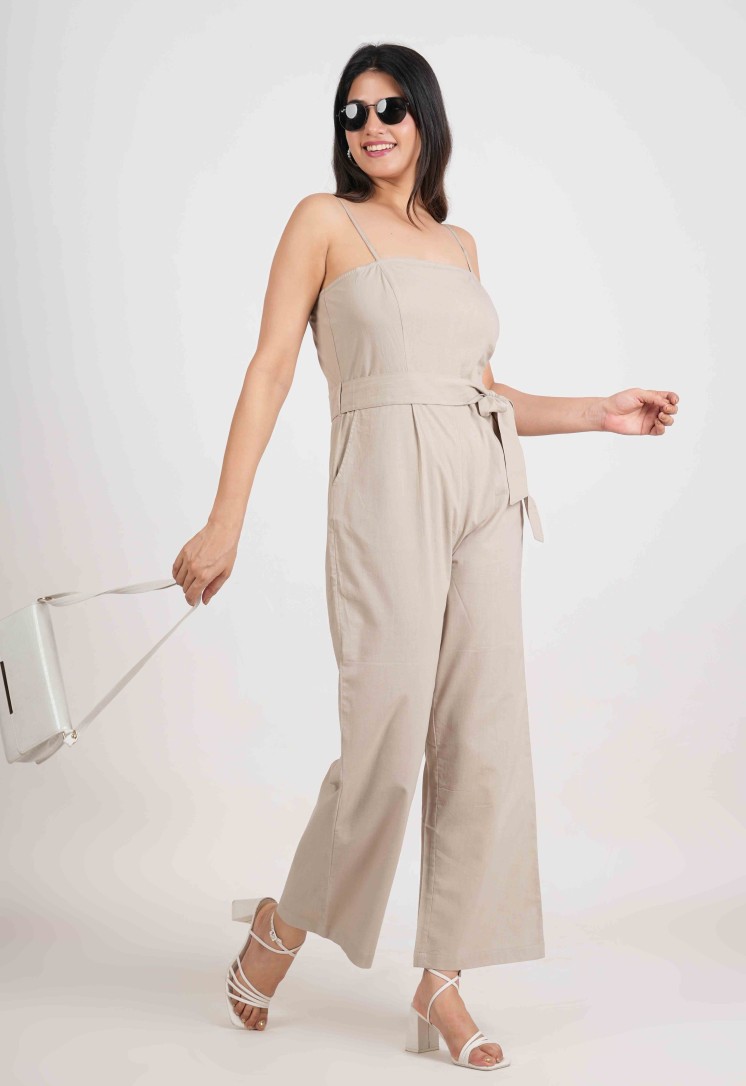 LINEN BLEND ZIPPER JUMPSUIT