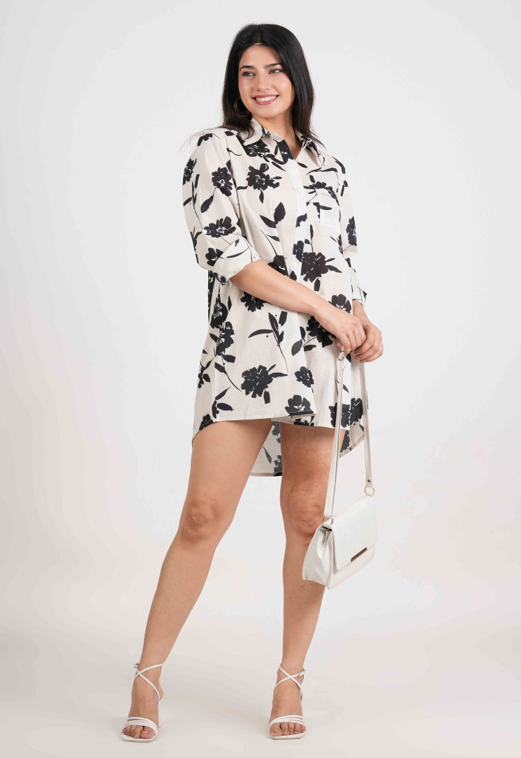 SHADOW BLOOM FULL OPEN LONG SHIRT DRESS