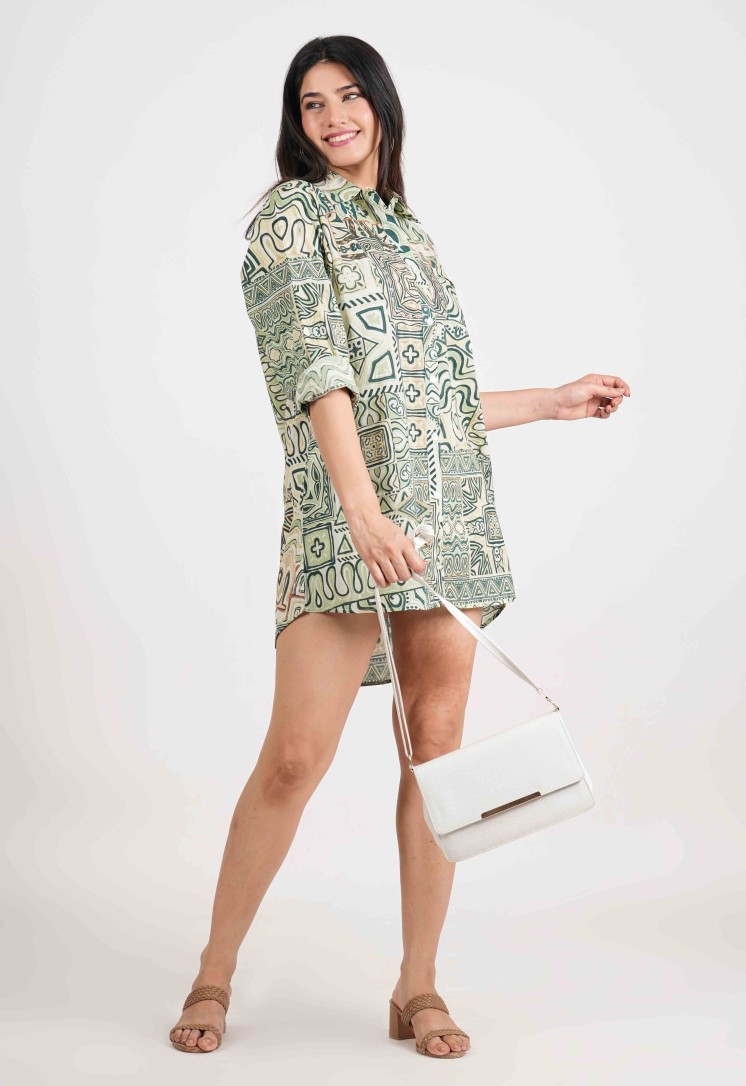 VERDE ESSENCE FULL OPEN LONG SHIRT DRESS