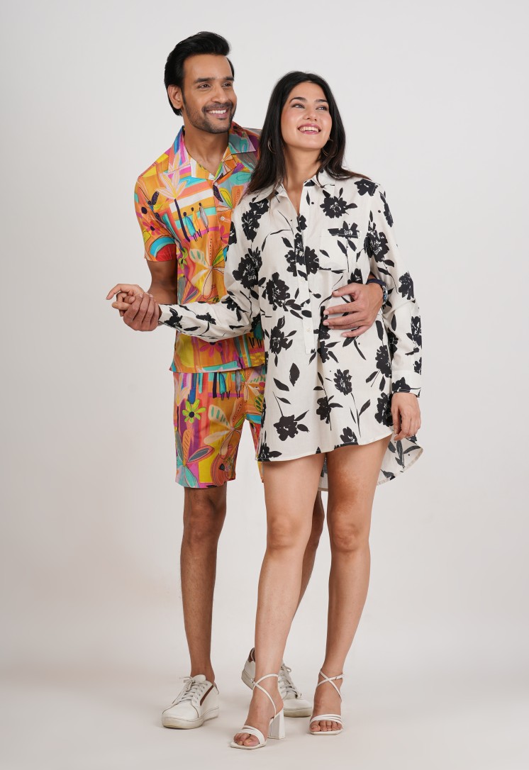 SHADOW BLOOM HALF OPEN LONG SHIRT DRESS
