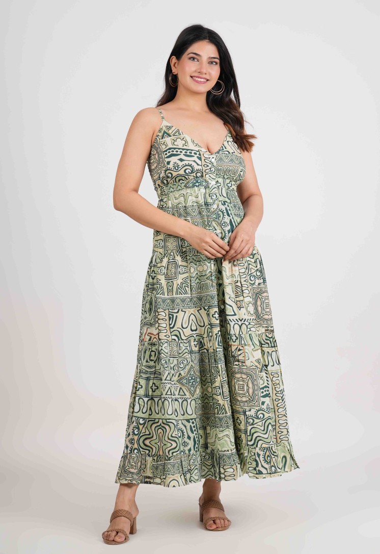 VERDE ESSENCE FRONT BUTTON LONG DRESS