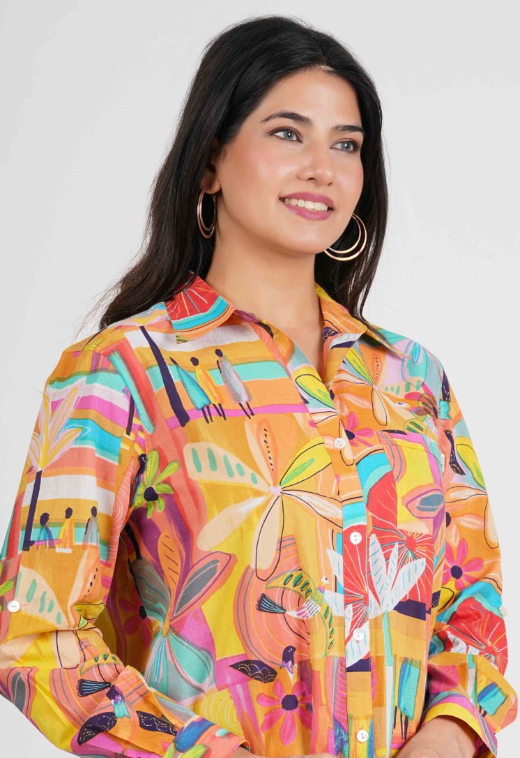 MOSAIC FULL OPEN LONG SHIRT DRESS