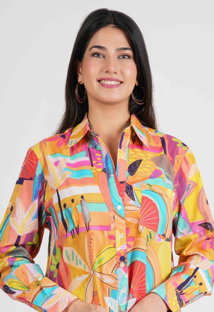 MOSAIC FULL OPEN LONG SHIRT DRESS