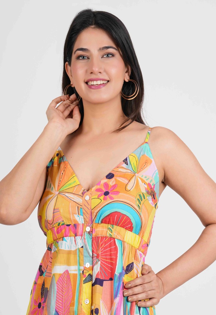 MOSAIC FRONT BUTTON LONG DRESS