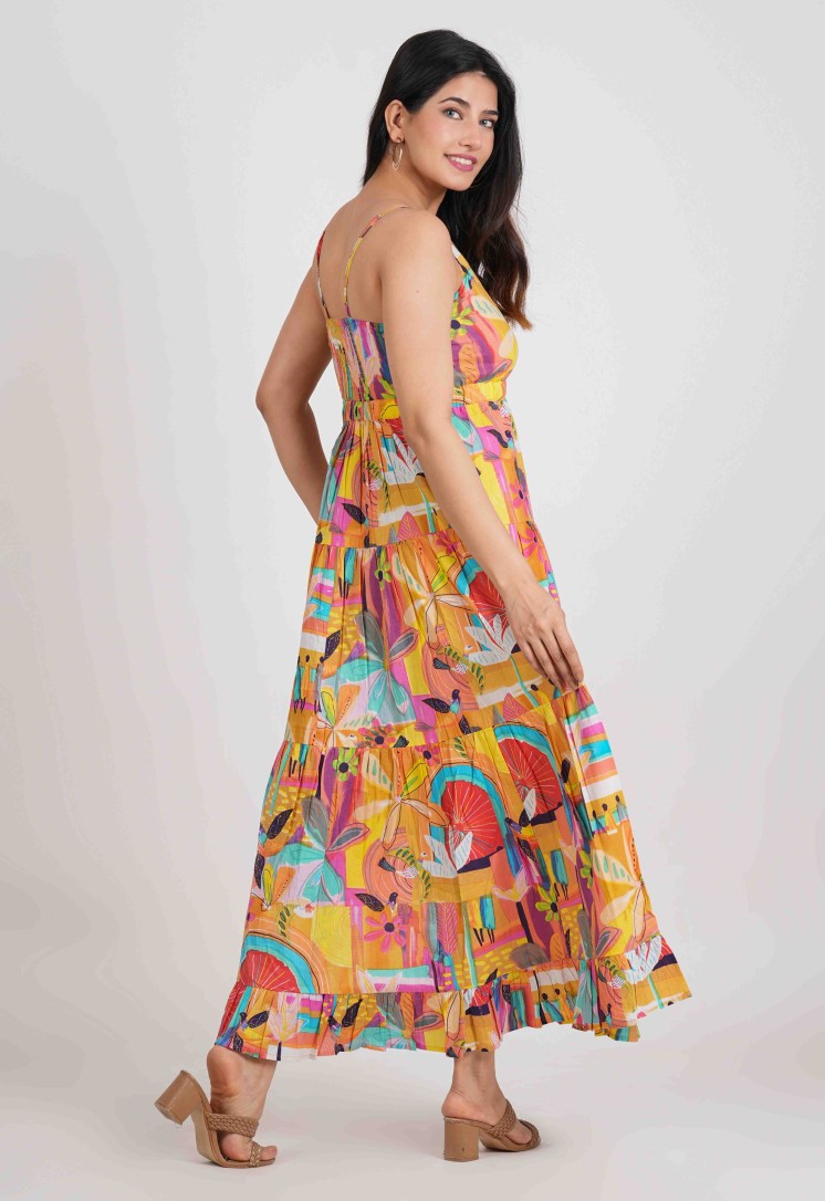 MOSAIC FRONT BUTTON LONG DRESS
