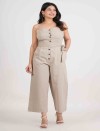 FRONT BUTTON LINEN BLEND JUMPSUIT