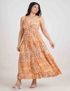 TANGERINE ESSENCE FRONT BUTTON LONG DRESS
